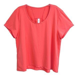 Nanette Lepore scoop neck short sleeve athleisure neon coral stretch shirt XL